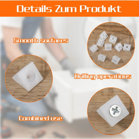 Drawer Wedges With Screws Repair Kit For Sagging Furniture Bottoms, details of plastic wedges and screws on wood surface