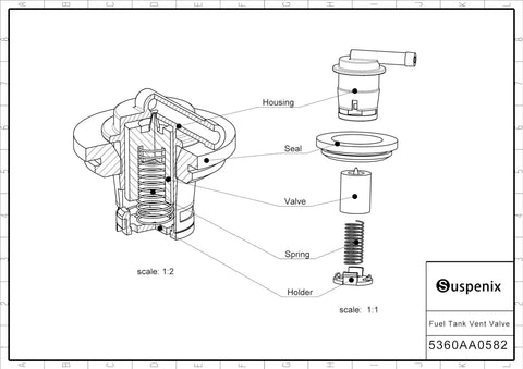Diagram of 2 Pack Fuel Tank Vent Valve Kit With Grommet Seals For Jeep Cherokee XJ Wagoneer Comanche MJ Grand Cherokee ZJ Wrangler YJ 84-96 Gas Tank Rollover Vent Valve Replacement, showing housing, seal, valve, spring, holder layout.