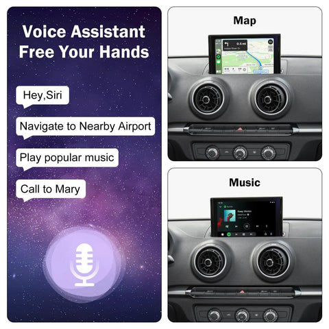 Wireless CarPlay Retrofit Kit for Audi A3 S3 2013 2018 With Android Auto, Mirror Link, And Reverse Camera interface displayed