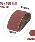 Heavy Duty Abrasive Screen Band Sander Belts For Effortless Grinding And Flawless Polishing, 5 Pack Sized 610X100MM, 100 Grit close-up of sandpaper belt in 610x100mm size.