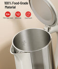 Open view of 1.7L Large Kettle With Temperature Control And LED Screen Quick Heat, displaying stainless steel interior and lid.
