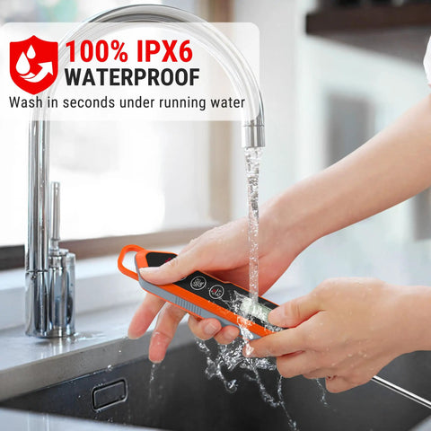 Waterproof Instant Read Meat Thermometer For Cooking With 5.4 Inch Stainless Steel Probe washed under running water