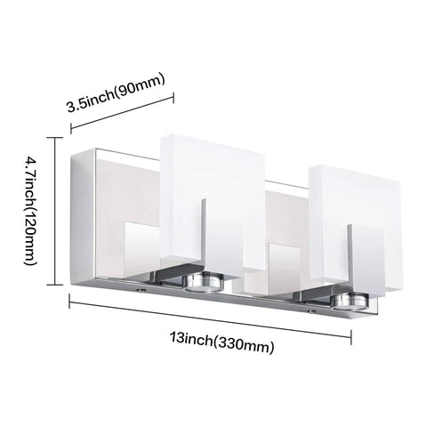 Dimmable Matte Black Bathroom Vanity Lights Over Mirror Modern LED Vanity Light 2 Light Fixtures dimensions shown