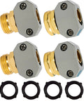Garden Hose Repair Kit With Aluminum End Menders Includes Two Male And Two Female Fittings Fits Five Eighths Inch And Three Quarters Inch Connectors Includes Four Clamps And Four Washers Durable Quick Fix For Leaky Hoses silver and gold fittings with washers