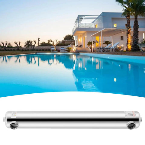 Beefy 1-Inch To 2-Inch Stainless Steel Shell And Tube Pool Heat Exchanger For Spa And Pool Heating with modern house backdrop