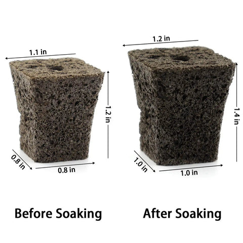 Seed Starter Plugs Kit With Rapid Root Sponges And 60 Colorful Labels For Organic Plant Starters And Hydroponics, before and after soaking comparison.