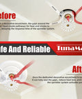Image demonstrating before and after installation of Top Shelf Recessed Trim Rings For 1/2 Inch IPS Fire Sprinklers with decorative escutcheon.