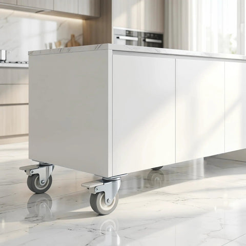 Top Shelf Heavy Duty 2 Inch Plate Casters Set Of 4 on a mobile kitchen island with a smooth swivel action.
