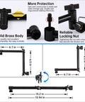 Diagram of adjustable extension arm with lock joints from All Metal 10-Inch Rainfall Shower Head With Handheld Spray Combo, dimensions labeled.