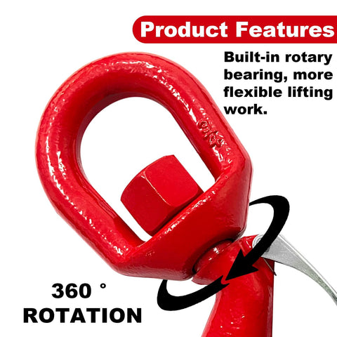 Amazon red 5-ton swivel crane hook with safety latch, 360° rotation