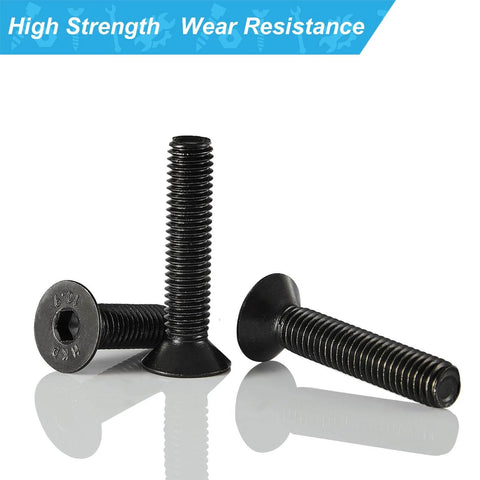 M5 Flat Head Hex Socket Cap Screws Set, Heavy Duty Countersunk and Fully Threaded, 10.9 Grade Alloy Steel With Black Oxide Finish