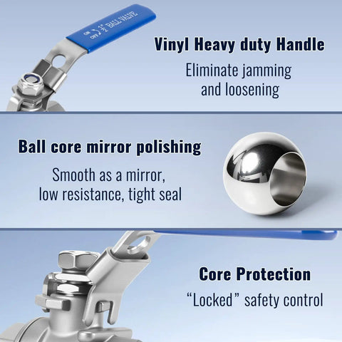 2 Pack 316 Stainless Steel Ball Valve Half Inch NPT Female Full Port Heavy Duty Shut Off with mirror polished ball and locking handle