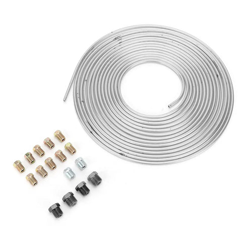 Heavy Duty Copper Plated Brake Line Tubing 25 Feet With Fittings Three Sixteenth Inch Outer Diameter For Hydraulic Braking And Fuel