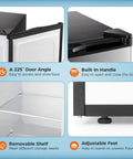 Top Tier Upright Mini Freezer With 3.0 Cubic Foot Storage And Brushed Stainless Steel Build with 225° door angle and removable shelf.