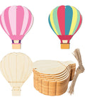 Unfinished Wooden Hot Air Balloon Cutouts With Twine, 20 Pieces, DIY Blank Ornaments For Summer And Home Decor, Christmas
