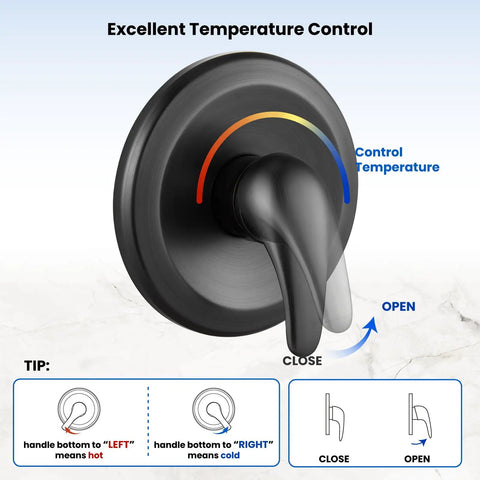 Temperature control handle of High Pressure Tub And Shower Faucet Set With 6 Modes ABS Handheld Spray Includes Valve Body And Trim Kit