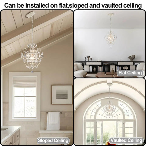 Tiny Crystal Chandelier For Bedroom And More One Light White Mini Crystal Pendant Ceiling Fixture in different ceiling setups