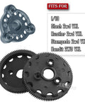 Beefed Up 90T 48P Spur Gear Kit With 17T 19T 21T Pinions And Slipper Clutch Upgrade For One Tenth Slash Rustler Stampede Bandit 2WD VXL RC Trucks Titanium Finish Built For Tough Durability And Smooth Shifts, showing two black gears and fitment chart