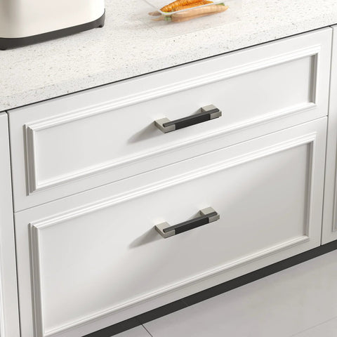 10 Pack Adjustable Cabinet Pulls Black Silver Two Tone Square Dresser And Drawer Handles With 107mm Length on white kitchen cabinet