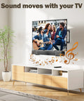 Totally Locks In Soundbar Mount And TV Bracket Holds Up To 20 Lbs Universal Fit installed below TV in modern living room.