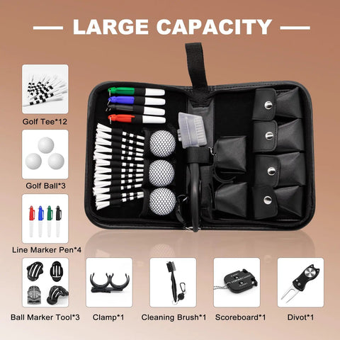 Must Have All In One Golf Accessories Set With Leather Case For Men And Women Including Tees Balls Divot Tool Ball Markers Kit