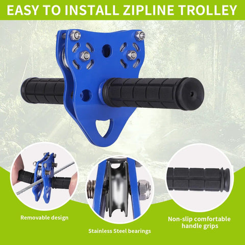 Backyard Zipline Kit for Kids and Adults, Adjustable Zip Line With 390 Lbs Capacity, Non Slip Pulley System, Removable Trolley