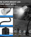 10W Magnetic LED Work Light With Flexible Gooseneck And Magnetic Base 1000 Lumen 6500K White Light shown in parts
