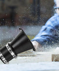Heavy Duty 2 1/2 Inch Magnetic Dust Collection Fitting With Rubber Cuff Coupler For Woodworking Shop Vac Quick Connect Adapter System To Switch Tools Fast on a workbench.