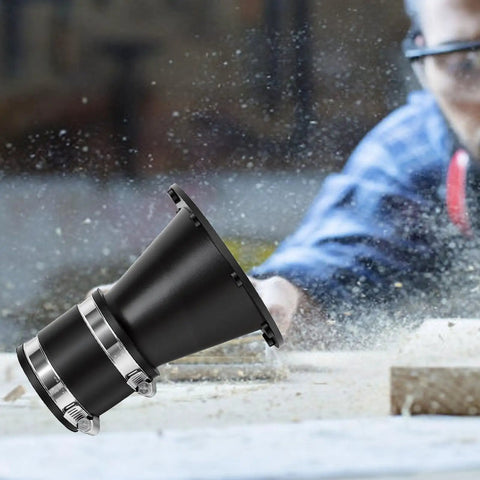 Heavy Duty 2 1/2 Inch Magnetic Dust Collection Fitting With Rubber Cuff Coupler For Woodworking Shop Vac Quick Connect Adapter System To Switch Tools Fast on a workbench.