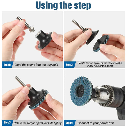 Assembly instructions for 48 Piece 2 Inch Flap Disc Set With One Quarter Inch Shank Holder for die grinder use