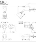 Technical diagram of Magellan Tub And Shower Faucet With 3 Legacy Lever Handle Polished Brass Wall Mount