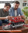 DIY V12 Engine Model Kit With 3472 Pieces For Teens And Adults Hands On Engine Project STEM Building Set For Mechanics Enthusiasts Educational Hobby Gift And Realistic Engine Showcase assembled on table