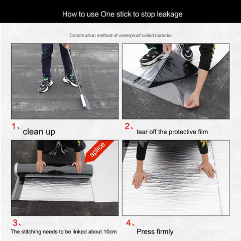 Step-by-step application of Self Adhesive Weather Stripping And Sealing Tape For Roofs Pipes Boats Aluminum Foil Waterproof Heat Resistant Fire Retardant Quick Fix Repair Tape 0.1x10m 0.3x32.8ft