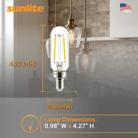 Energy Saving LED Filament T8 Tubular Light Bulb 2W 25W Equivalent Candelabra E12 Base Dimmable Instant On 2700K Soft White 130 Lumens UL Listed 12 Pack For Home Vanity And Fixtures hung in kitchen
