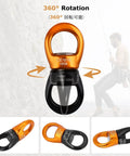 Heavy Duty 30KN Swing Swivel With Dead Silent 360 Rotation and Smooth Glide Design, orange and black aluminum swivel with rotation feature.