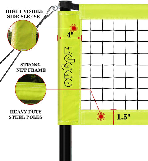 20 Ft Volleyball Net For Backyard And Outdoor Play With Adjustable Height Includes Ball Pump Boundary Line And Carry Bag