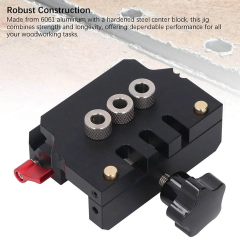 Self Centering Doweling Jig Kit With Aluminum Alloy Body For Woodworking Projects And Flat Pack Furniture Assembly Automatic Dowel Jig With Three In One Drill Bit Locator And 6mm 8mm 10mm Bits For Precise Pocket Holes displayed on a surface.
