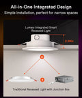 Diagram showing 4 Pack Canless Smart Recessed LED Light 4 Inch With Junction Box 9W 810lm WiFi Bluetooth installation height