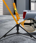Side view of 1000 Lb Hydraulic Truck Bed Crane With 360 Degree Swivel Hitch, Three Adjustable Booms, Beefy Pickup Hoist, Yellow