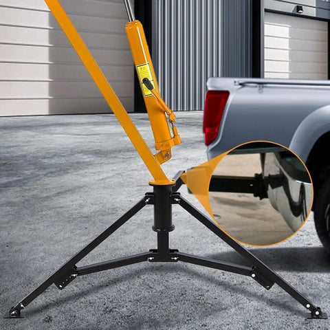 Side view of 1000 Lb Hydraulic Truck Bed Crane With 360 Degree Swivel Hitch, Three Adjustable Booms, Beefy Pickup Hoist, Yellow