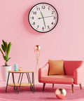 High Torque Quartz Clock Movement Kit with modern wall clock in pink living room setting with sofa and table
