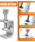 No Fuss 304 Stainless Steel C Clamps 2 Pack Big Jaw G Clamps detailing protective pad and fastening mechanism.