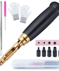Adjustable Leather Hole Punch Tool With Wood Handle And Six Drill Sizes 1.5mm 2mm 2.5mm 3mm 3.5mm 4mm Includes Ruler Gloves And Storage Box