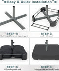 Assembly guide for Heavy Duty 200 Lb Umbrella Base with Two Sandbags for Market Patio and Poolside Use, showing steps 1 to 4.