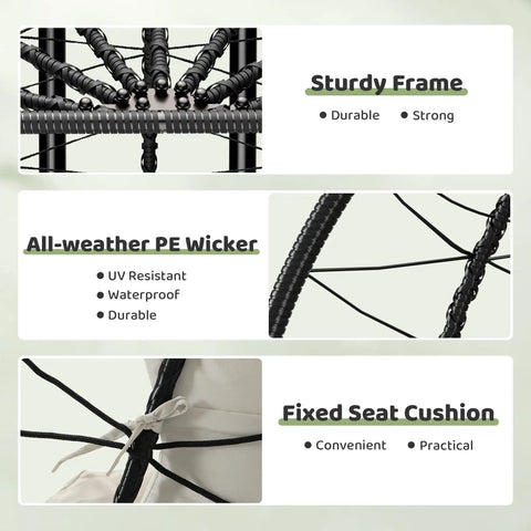 Close-up of materials for Double Hanging Egg Chair With Stand For Indoor And Outdoor Use Cozy Comfy Two Person Swing Chair