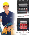 24V DC Power Supply 8.5A 200W Universal Regulated Switching Adapter for LED lights with an electrician holding tools.