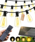 Outdoor Solar String Lights 50 Feet ST38 Shatterproof Bulbs Copper Wire Waterproof Patio Garden Lighting USB Charging Remote Control With 3 Modes Dimmable Solar Light No Outlet Needed For Camping Backyard And Patio Ambiance