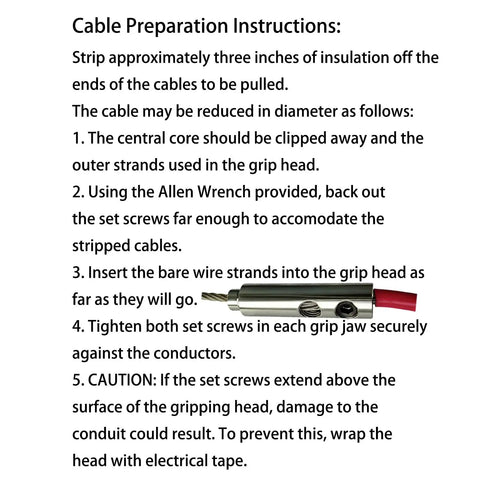 Heavy Duty Stainless Steel Wire Grip T-Type Puller For Electricians with an Allen Wrench for cable preparation instructions.