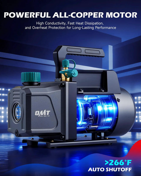 4.5 CFM AC Vacuum Pump And Gauge Set With 4 Way Manifold, Color Coded Hoses, Electronic Leak Detector, R134a R22 R410a Taps And Quick Couplers, Vacuum Oil, And A Beast Carrying Case For Auto And Home HVAC Evacuation. All-copper motor vacuum pump