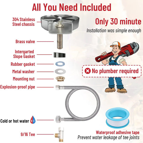 Premium Stainless Steel Kitchen Sink Glass Rinser With Nine High Pressure Sprayer Holes And Multi Angle Jet Streams installation kit
